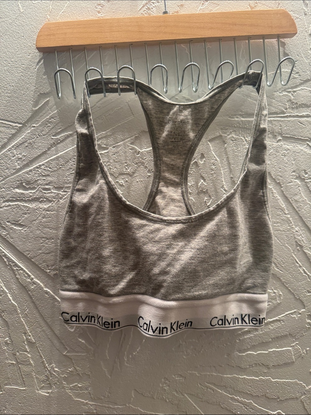 Calvin Klein Grey Racerback Bralette with White Branded Band sports bra S
